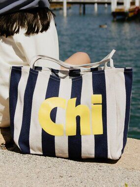 Alice & Wonder Chi Striped Tote Bag - Navy Blue / White / Yellow